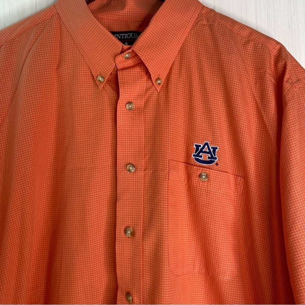 Antigua Auburn University Men's Orange Check Button-Down Shirt XL - Picture 3 of 8